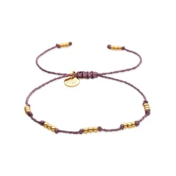 Pulsera acabado oro amarillo de 18k y Algodon Rosa - Ekilo
