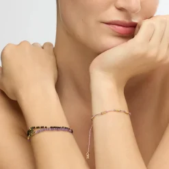 Pulsera acabado oro amarillo de 18k y Algodon Rosa - Ekilo