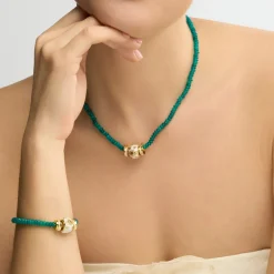 Pulsera acabado oro amarillo de 18k y Jade Verde - Hamco