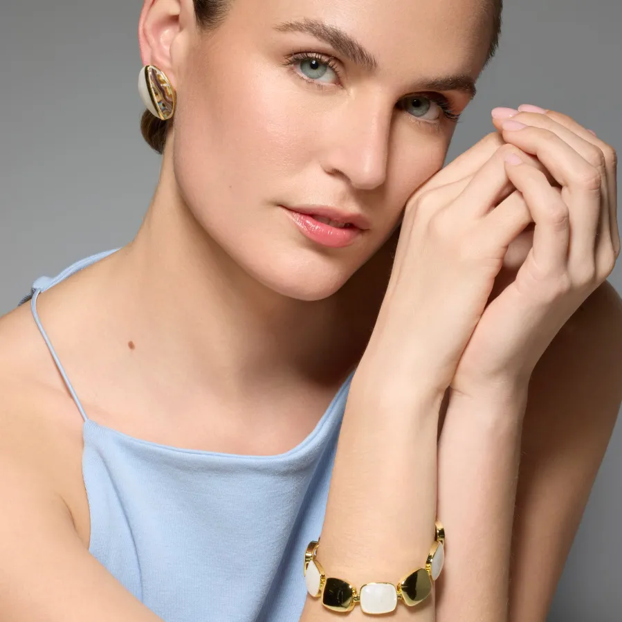 Pulsera acabado oro amarillo de 18k y Madreperla Blanca - Lingo