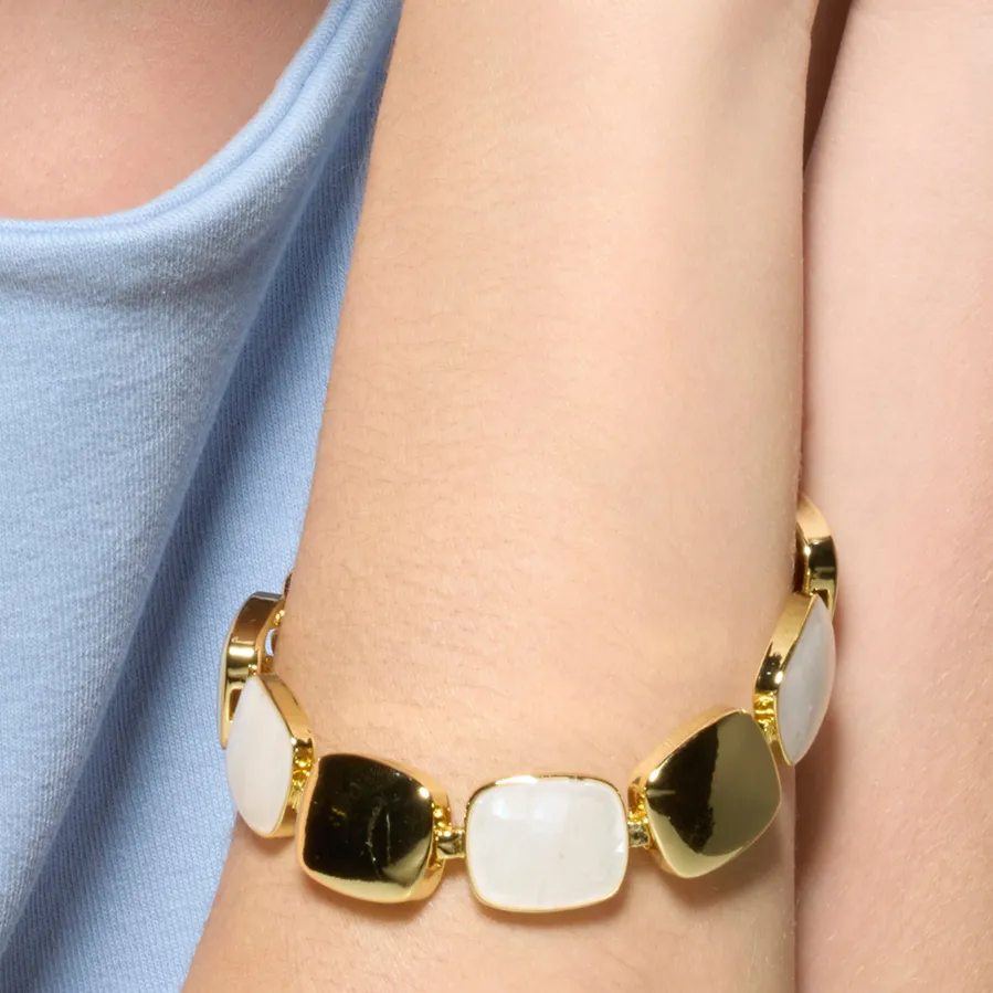 Pulsera acabado oro amarillo de 18k y Madreperla Blanca - Lingo
