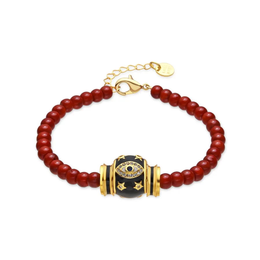 Pulsera acabado oro amarillo de 18k y Coral - Hamco