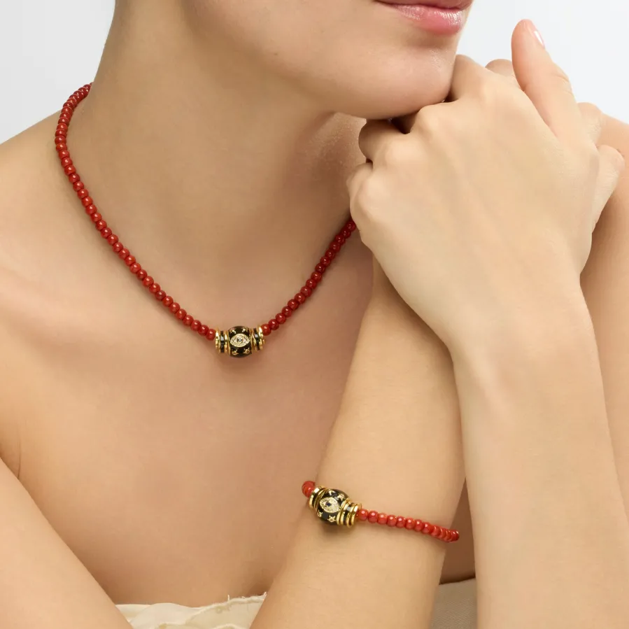 Pulsera acabado oro amarillo de 18k y Coral - Hamco