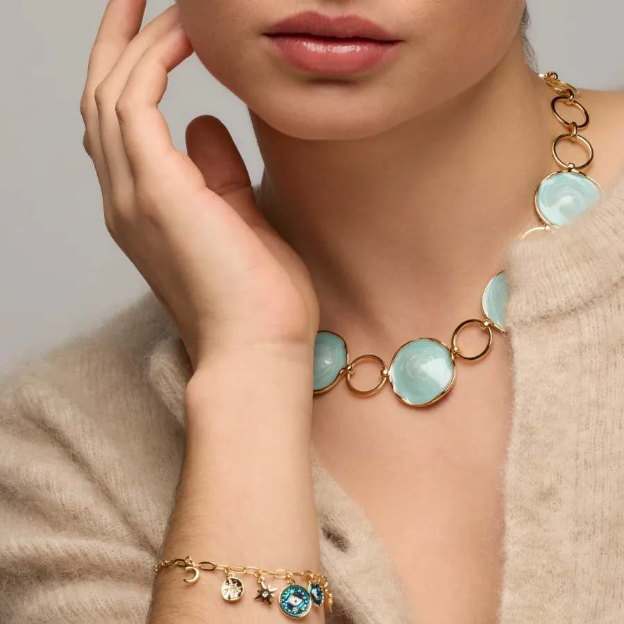 Pulsera acabado oro amarillo de 18k y Resina Azul - Wiwik