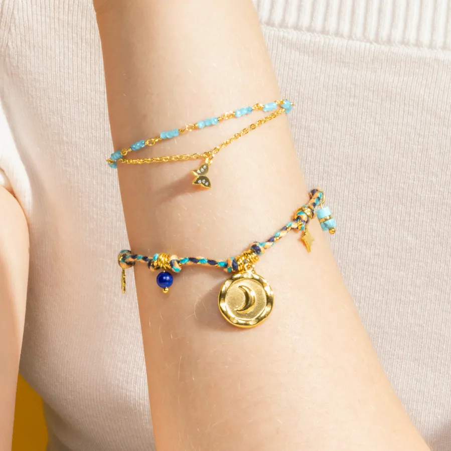 Pulsera con Cristal Azul acabado oro 18k - Zinli