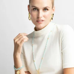 Pulsera con Cristal Azul acabado oro 18k - Thyu
