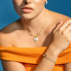Pulsera con Cristal Negro acabado oro 18k - Anlako