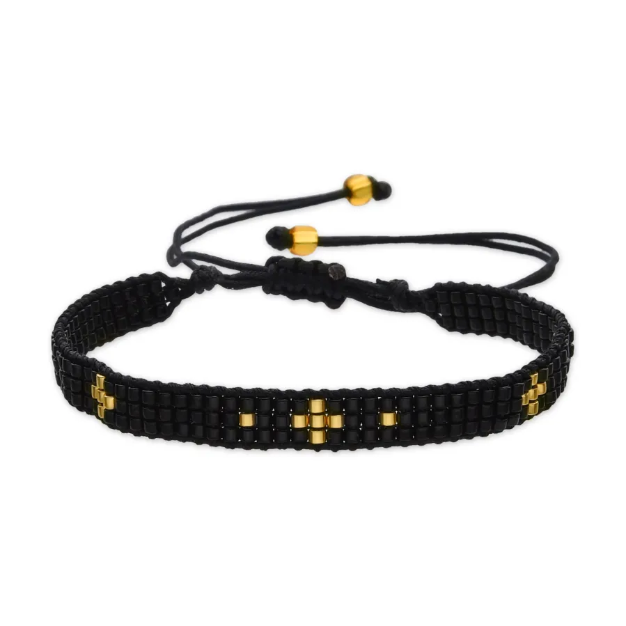 Pulsera con Cristal Negro acabado oro 18k - Sagruk