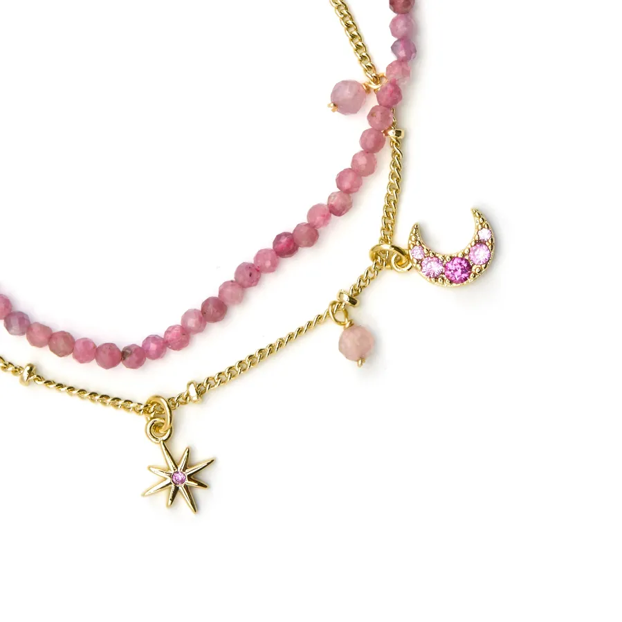 Pulsera con Cristal Rosa acabado oro 18k - Ethal