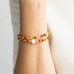 Pulsera con Cristal Rosa acabado oro 18k - Miota