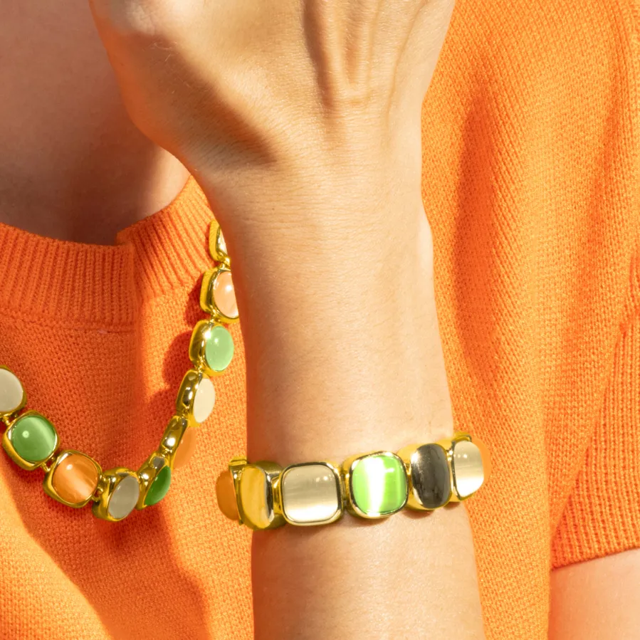 Pulsera con Ojo de Gato Multicolor acabado oro 18k - Jajim