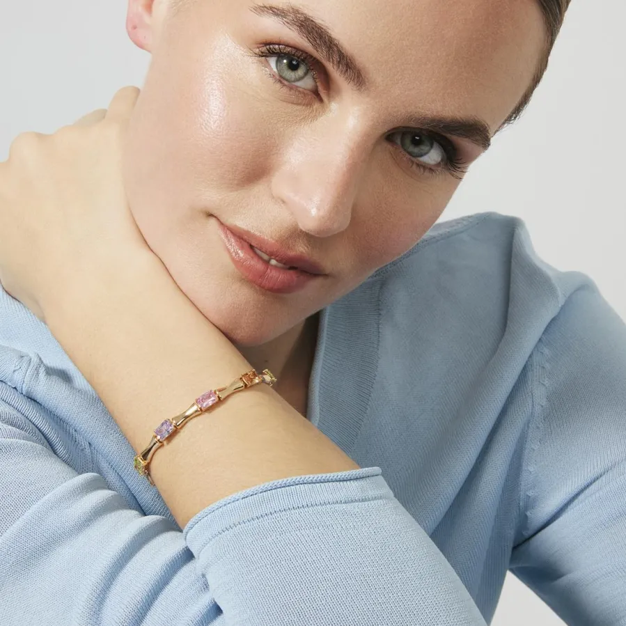 Pulsera de Circonita Multicolor acabado en oro rosa de 18k - Isbil
