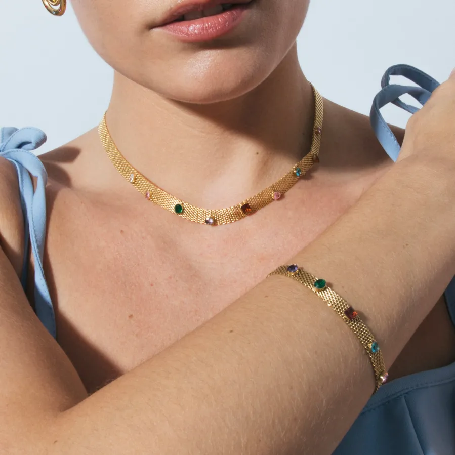 Pulsera de Circonita Multicolor acabado en oro amarillo 18k - Vaine