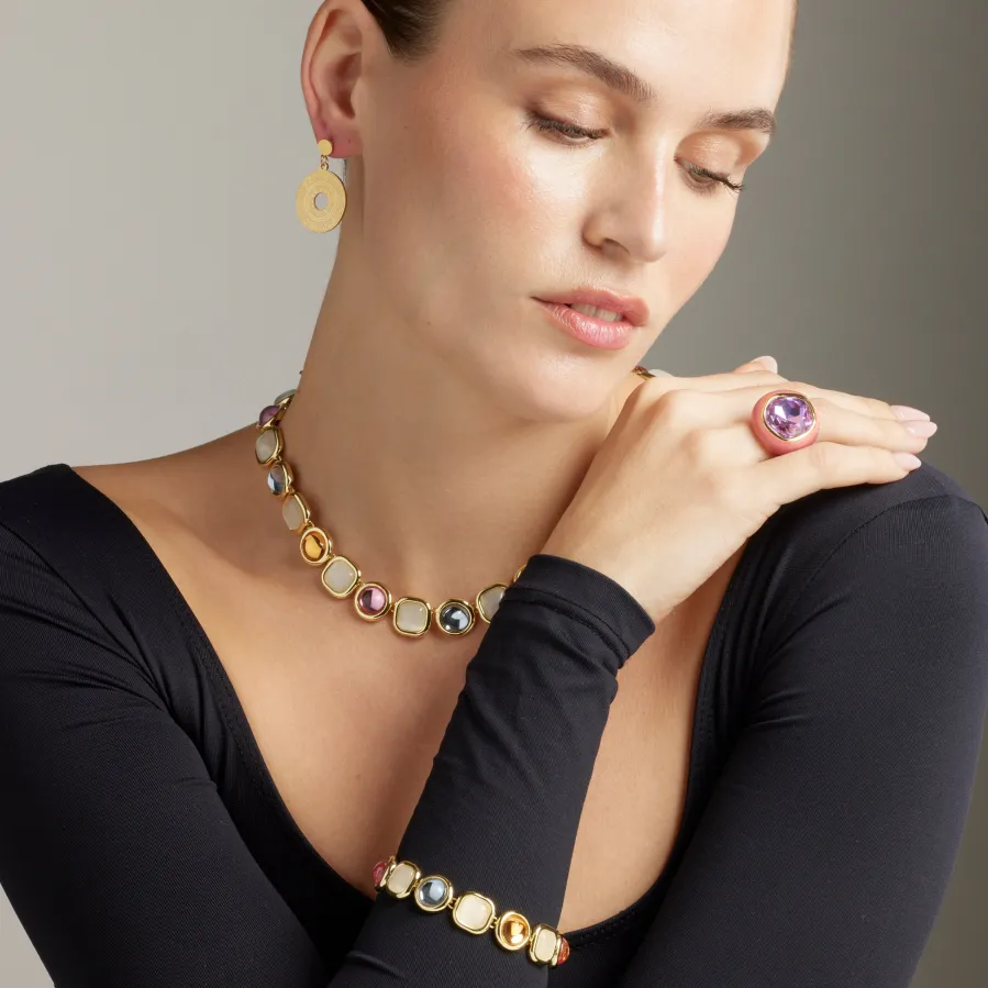 Pulsera de Cristal Multicolor acabada en oro amarillo 18K - Mantis