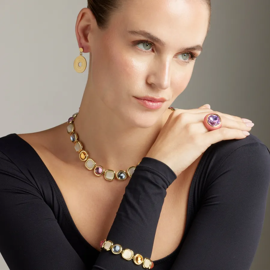 Pulsera de Cristal Multicolor acabada en oro amarillo 18K - Mantis
