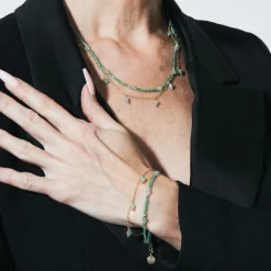 Pulsera de Cristal Verde acabado en oro amarillo 18k - Aira
