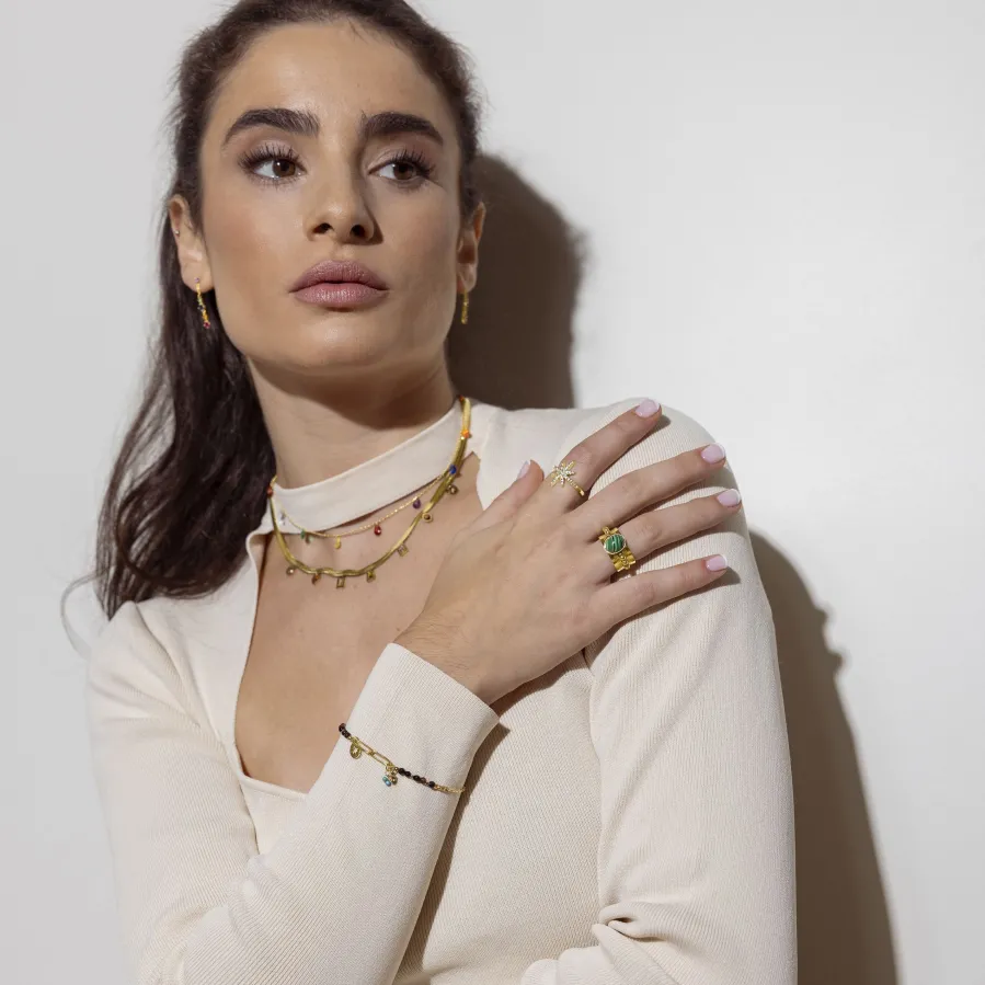 Pulsera de Cuarzo Hidrotermal Onix acabada en oro amarillo 18K- Ribed