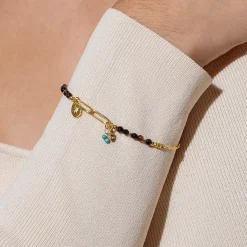 Pulsera de Cuarzo Hidrotermal Onix acabada en oro amarillo 18K- Ribed