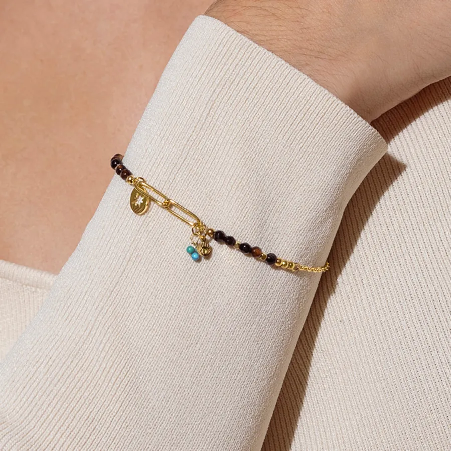 Pulsera de Cuarzo Hidrotermal Onix acabada en oro amarillo 18K- Ribed