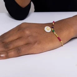 Pulsera de Madreperla Blanca acabada en oro amarillo 18K - Zador