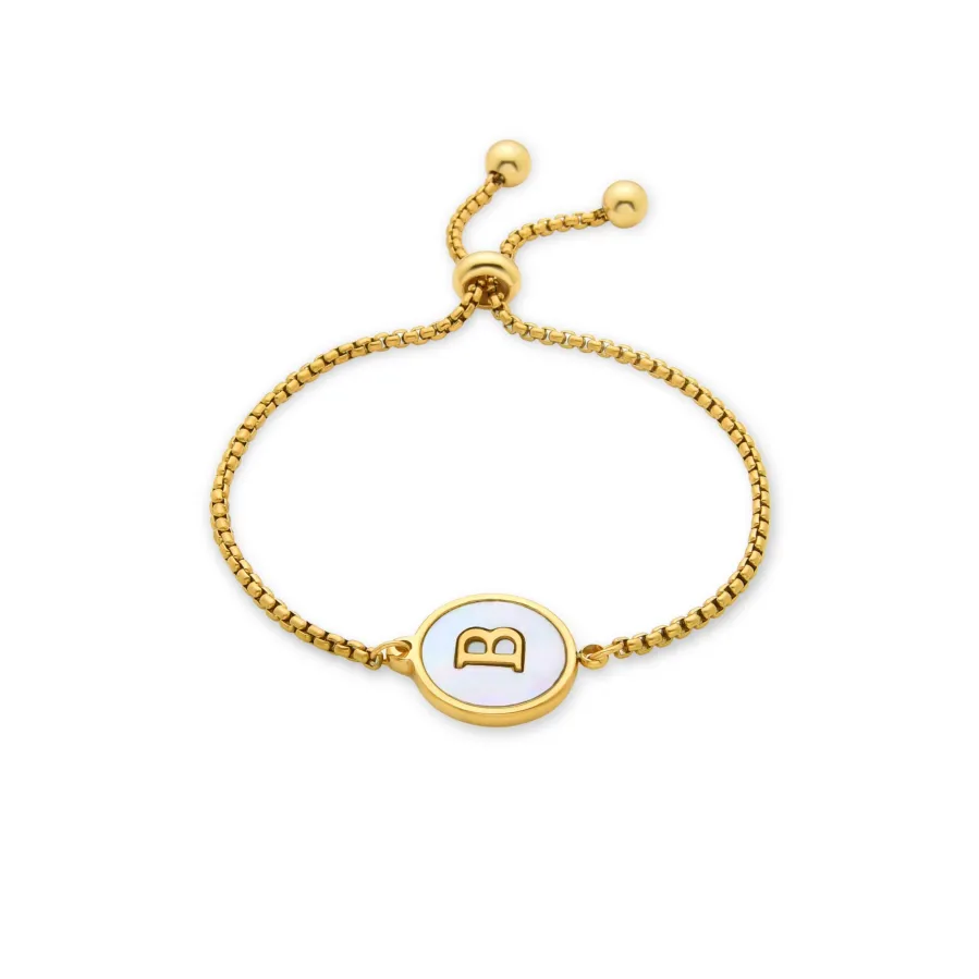 Pulsera de Madreperla Blanca acabada en oro amarillo 18K - Alphabet