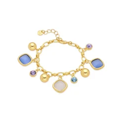 Pulsera de Ojo de Gato Azul acabado en oro amarillo de 18k - Mankao