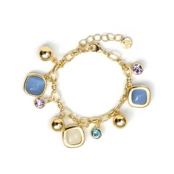Pulsera de Ojo de Gato Azul acabado en oro amarillo de 18k - Mankao