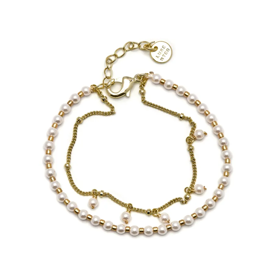 Pulsera de Perla Blanca acabada en oro amarillo 18K - Subri