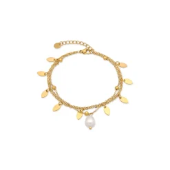 Pulsera de Perla Blanca acabado en oro amarillo 18k - Kixo