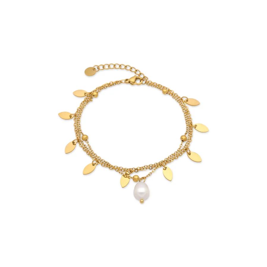 Pulsera de Perla Blanca acabado en oro amarillo 18k - Kixo