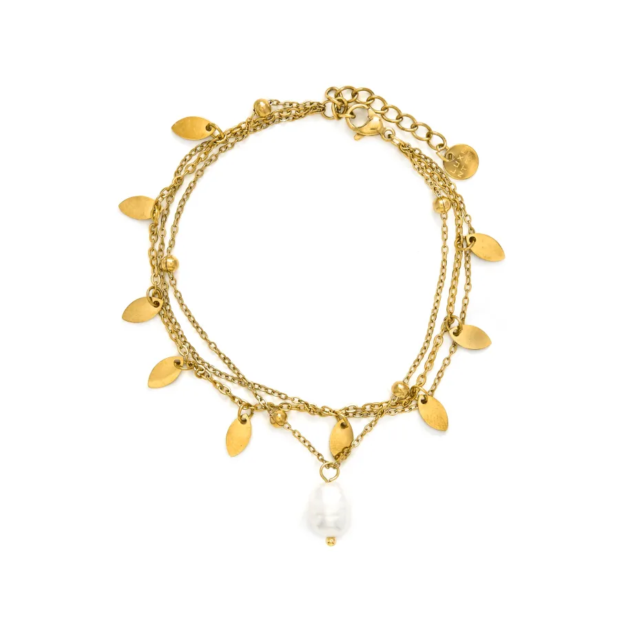 Pulsera de Perla Blanca acabado en oro amarillo 18k - Kixo