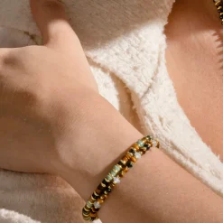 Pulsera de Plata de Ley 925 y Ojo de Tigre acabado oro 18k - Yalah