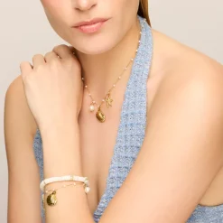 Pulsera de Plata de Ley 925 y Madreperla Blanca acabado oro amarillo de 18k - Landir
