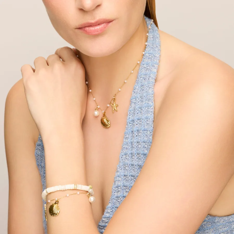 Pulsera de Plata de Ley 925 y Madreperla Blanca acabado oro amarillo de 18k - Landir