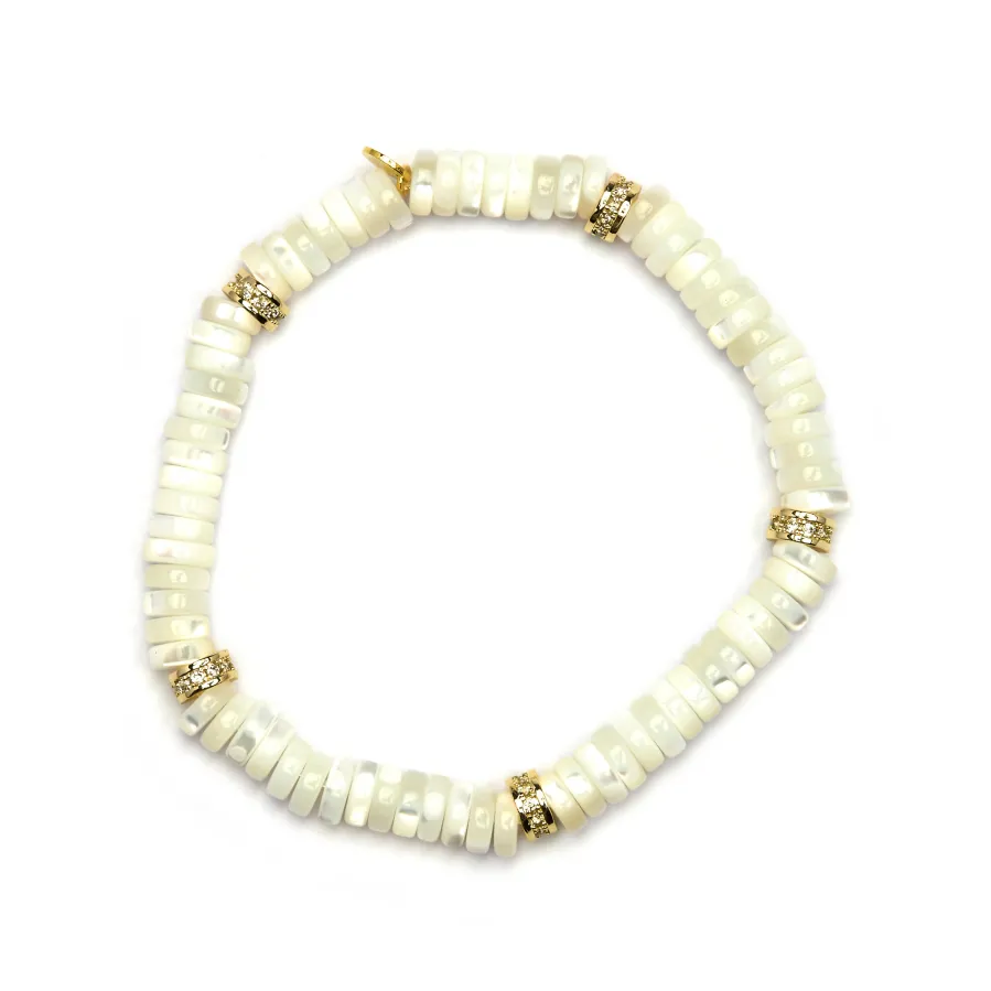 Pulsera de Plata de Ley 925 y Madreperla Blanca acabado oro amarillo de 18k - Landir
