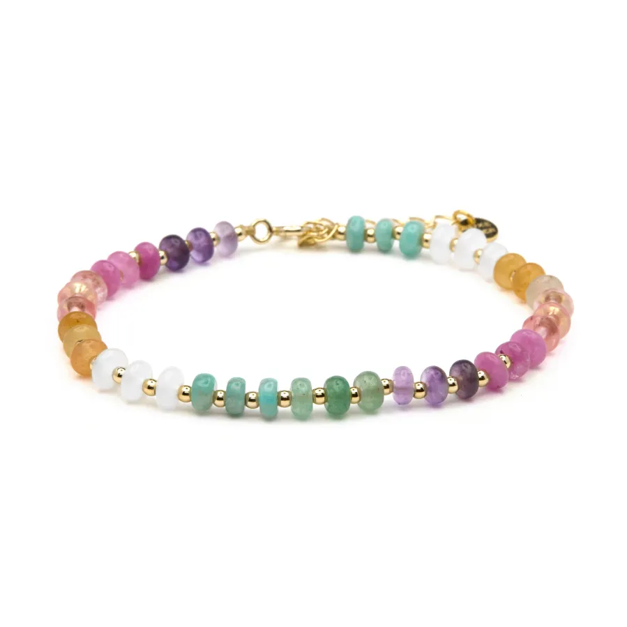 Pulsera de Plata de Ley 925 y Multicolor Piedra Natural acabado en oro amarillo de 18k - Uwa