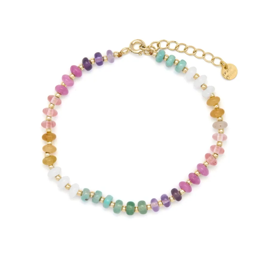 Pulsera de Plata de Ley 925 y Multicolor Piedra Natural acabado en oro amarillo de 18k - Uwa