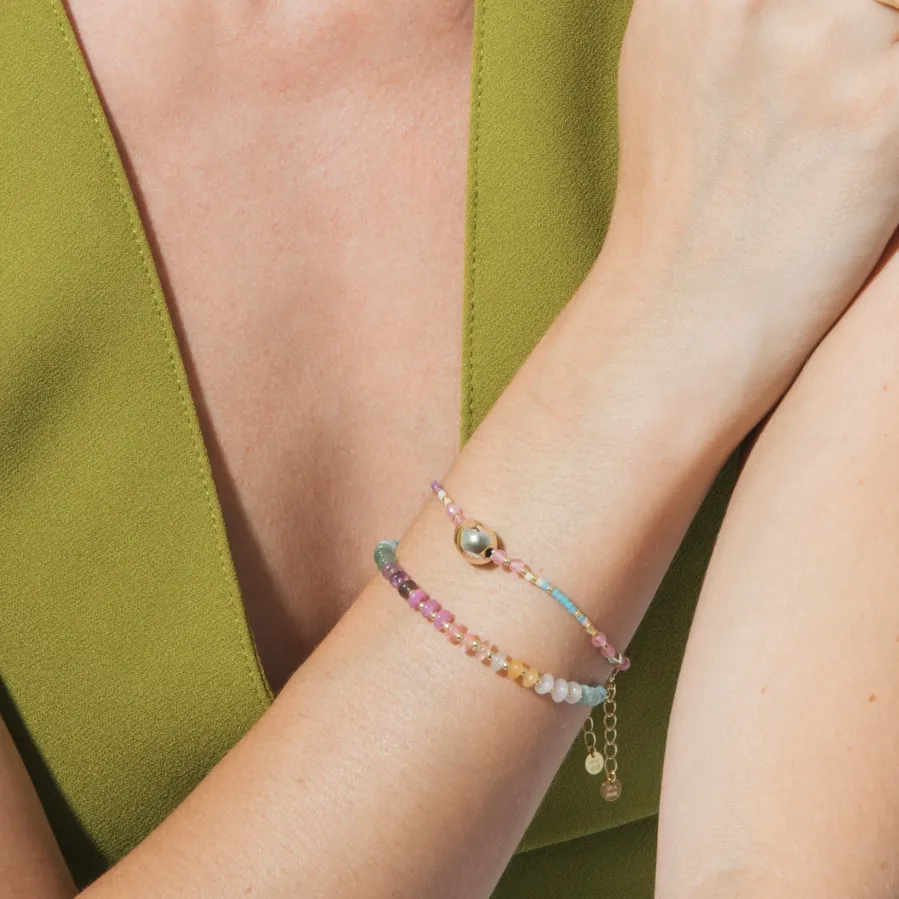 Pulsera de Plata de Ley 925 y Multicolor Piedra Natural acabado en oro amarillo de 18k - Uwa