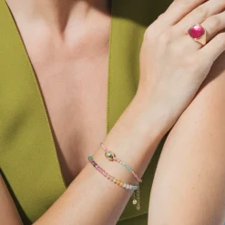 Pulsera de Plata de Ley 925 y Multicolor Piedra Natural acabado en oro amarillo de 18k - Uwa