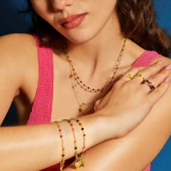 Pulsera de Plata de Ley 925 con Cristal Multicolor acabada en oro amarillo 18K - Dagni