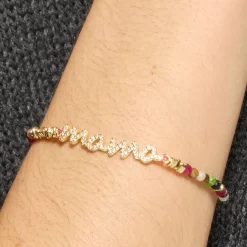 Pulsera de Plata de Ley 925 y Turmalina Multicolor acabado oro amarillo de 18k - Mama
