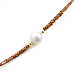 Pulsera de Plata de Ley 925 y Perla Blanca acabado oro amarillo de 18k - Yarul