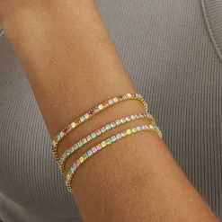 Pulsera de Plata de Ley 925 con Circonita Multicolor acabada en oro amarillo 18K - Tahu