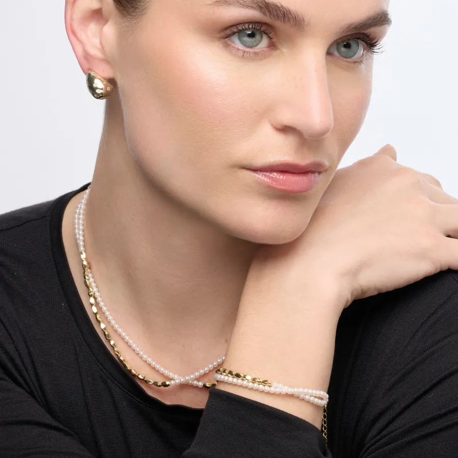 Pulsera de Plata de Ley 925 y Perla Blanca acabado oro amarillo de 18k - Carini