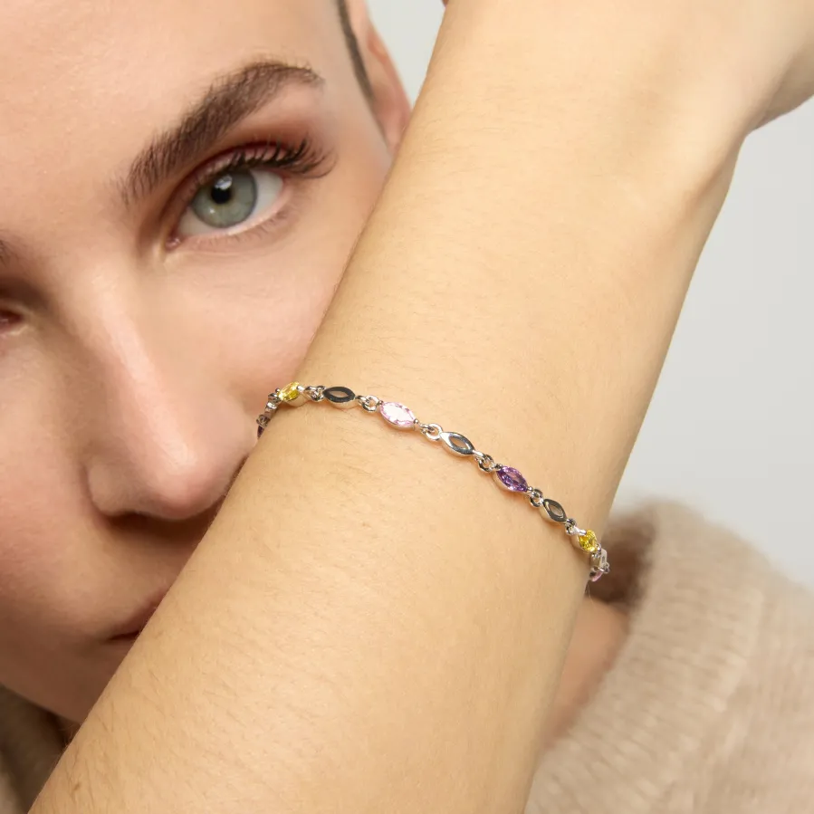 Pulsera de Plata de Ley 925 y Circonita Multicolor acabado oro amarillo de 18k - Imna