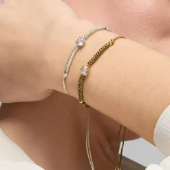 Pulsera de Plata de Ley 925 y Circonita Brillante acabado oro amarillo de 18k - Akma