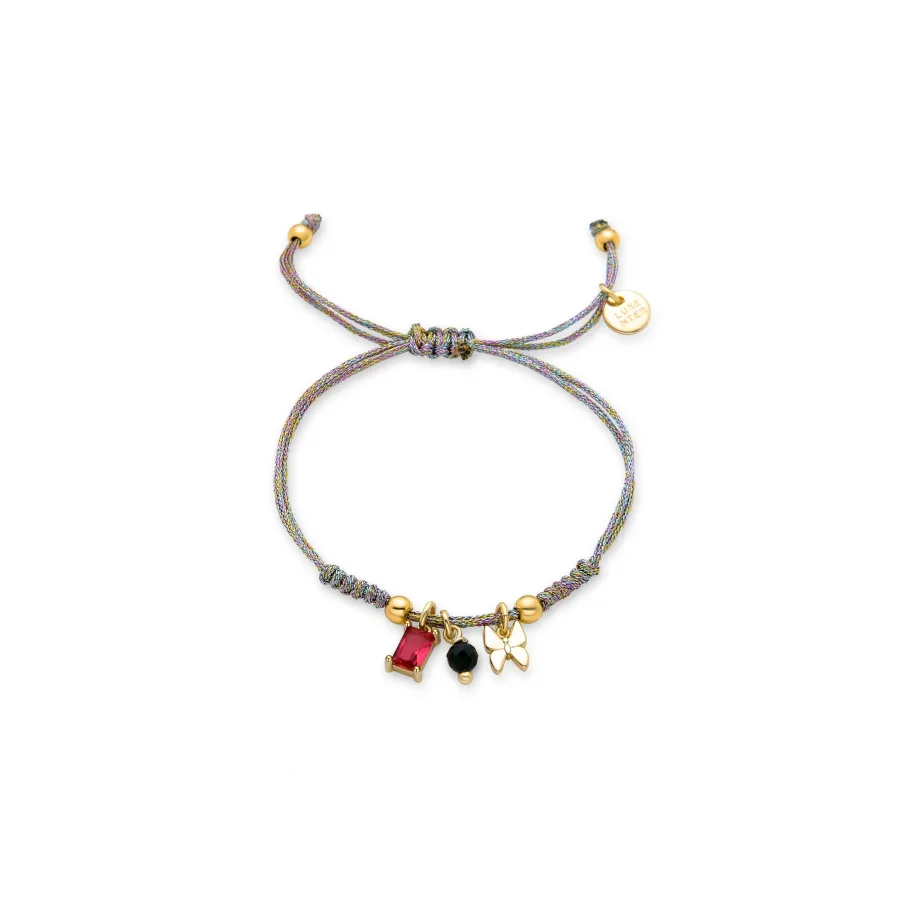 Pulsera de Plata de Ley 925 con Cristal Verde acabada en oro amarillo 18K - Mariposa