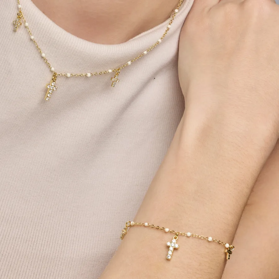 Pulsera de Plata de Ley 925 y Lacado Blanco acabado oro amarillo de 18k - Haja