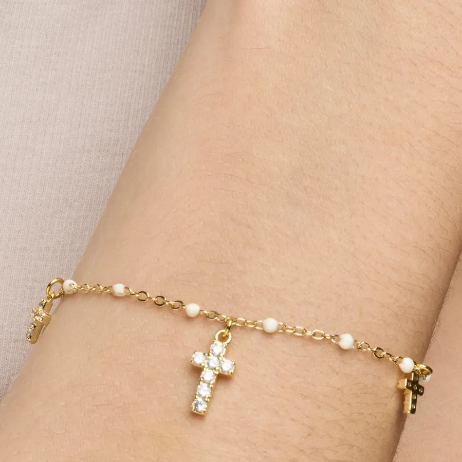 Pulsera de Plata de Ley 925 y Lacado Blanco acabado oro amarillo de 18k - Haja