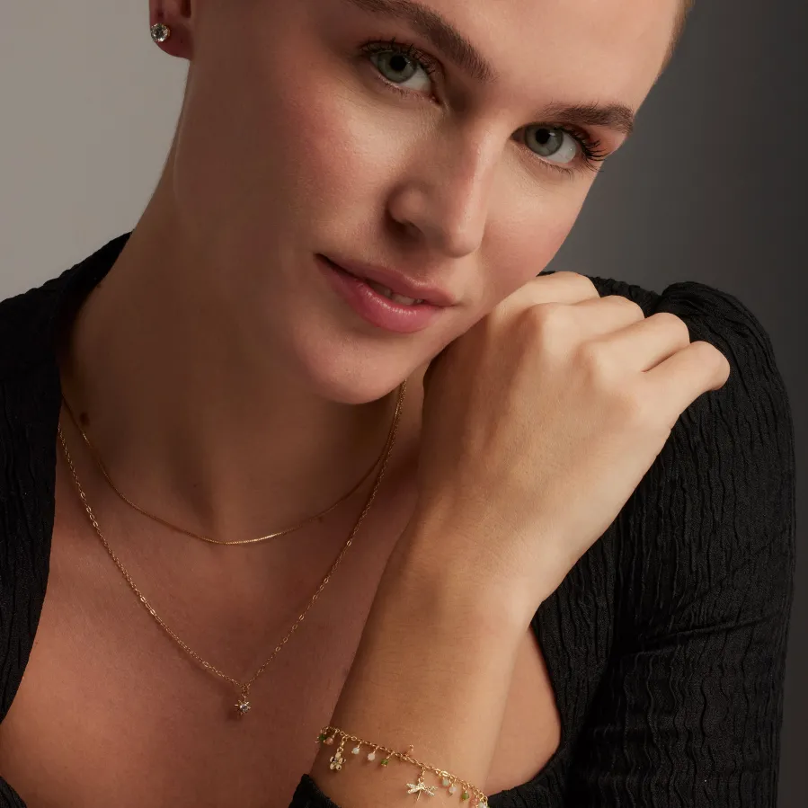 Pulsera de Plata de Ley 925 y Cristal Verde acabada en oro amarillo 18K - Lok